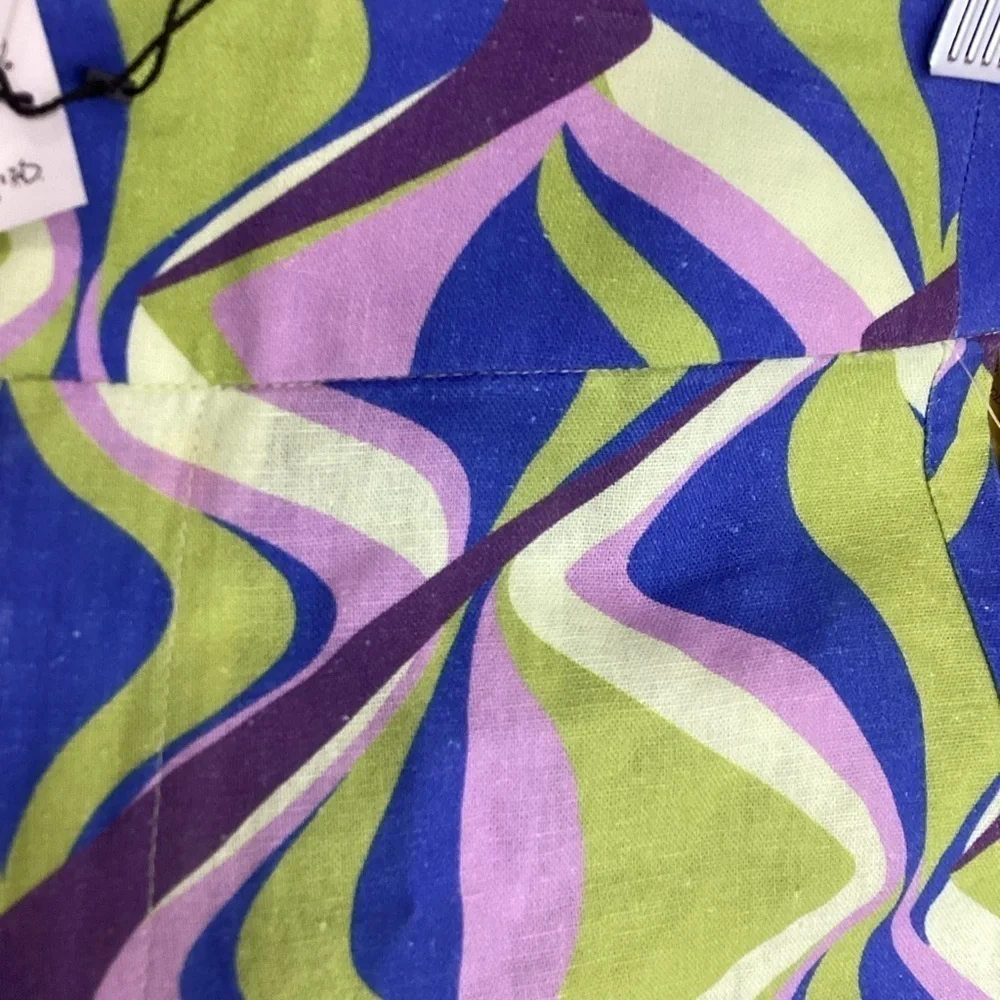 ZARA RETRO SIZE XS BLUE GREEN FLARED SUMMER PANTS SWIRL SPRING VACATION NWT‎